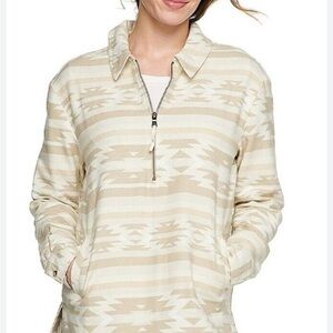 Sonoma Neutral Aztec Tribal Print Quarter Zip Collared Shirt | S